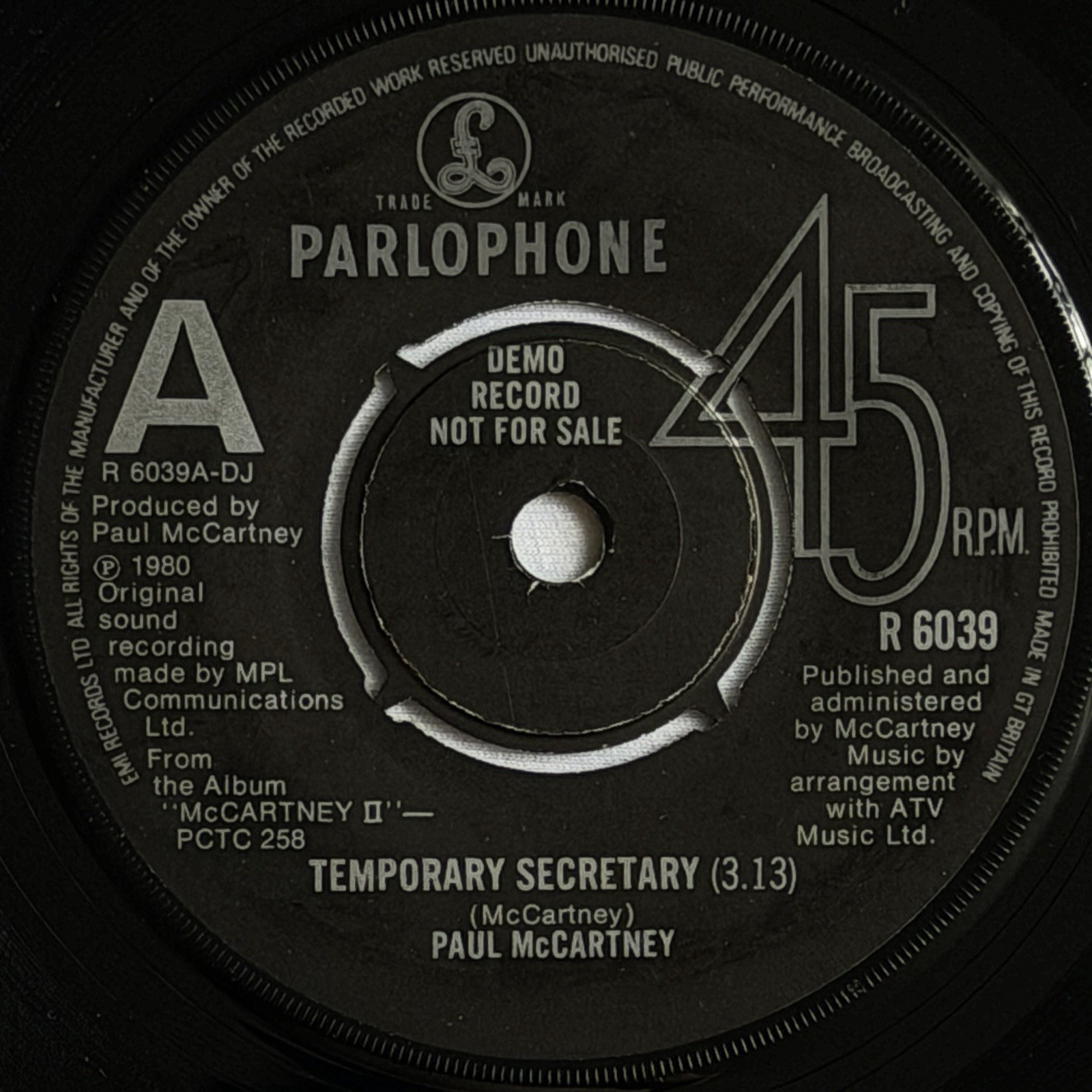 PAUL McCARTNEY -Temporary Secretary- 7” UK 1-Sided Promo - Ultra Rare! (Vinyl)