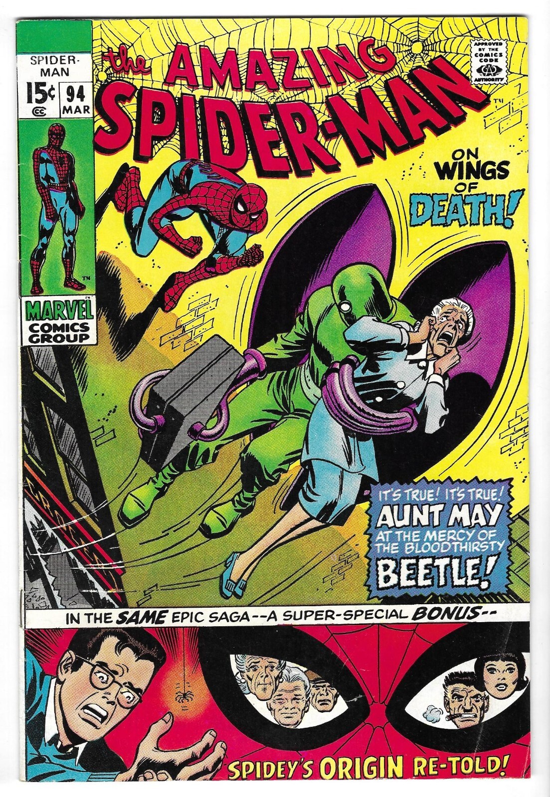 Amazing Spider-Man #94 BRONZE AGE MARVEL COMIC BOOK origin retold - Beetle 1971