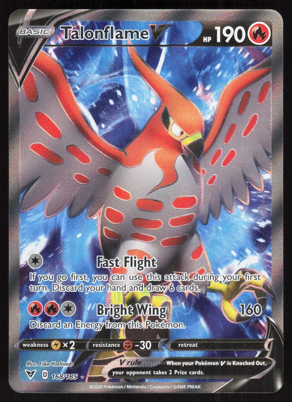 Vivid Voltage Talonflame V 168/185 Pokemon Holo ultra raro quasi nuovo/m