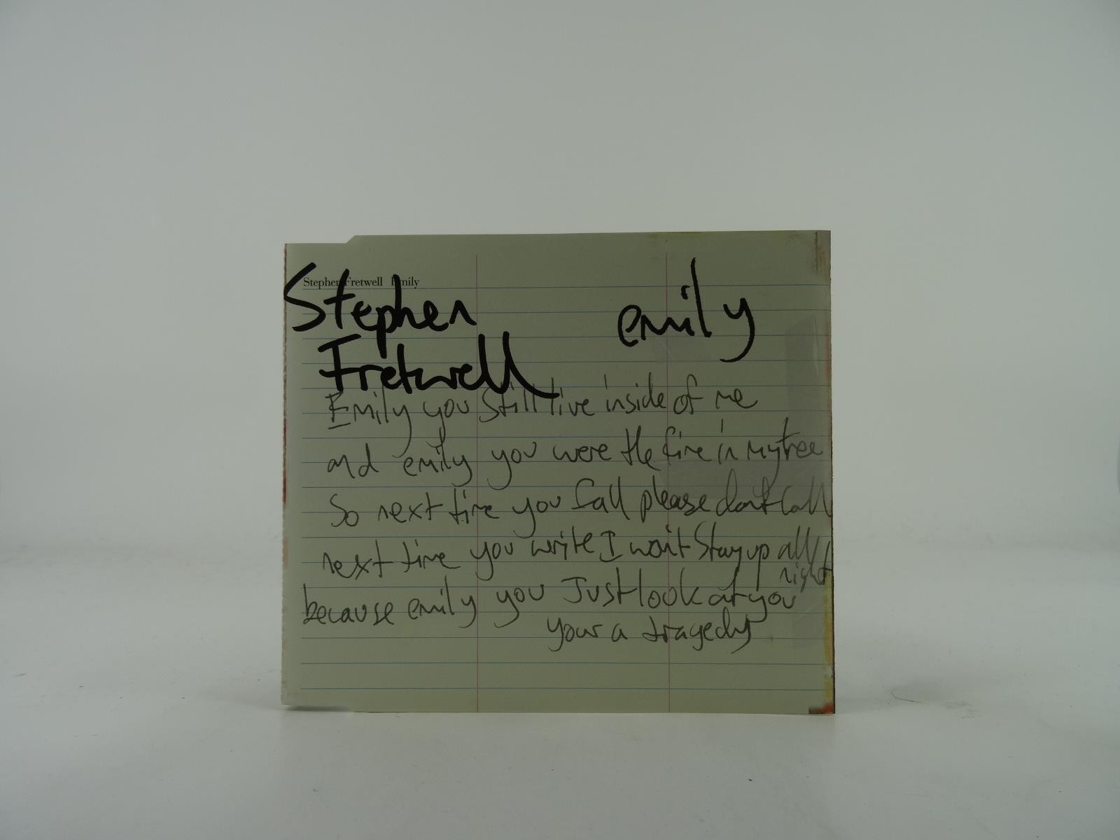 STEPHEN FRETWELL EMILY (A50) 2 Track Promo CD Single plus Picture Sleeve FICTION