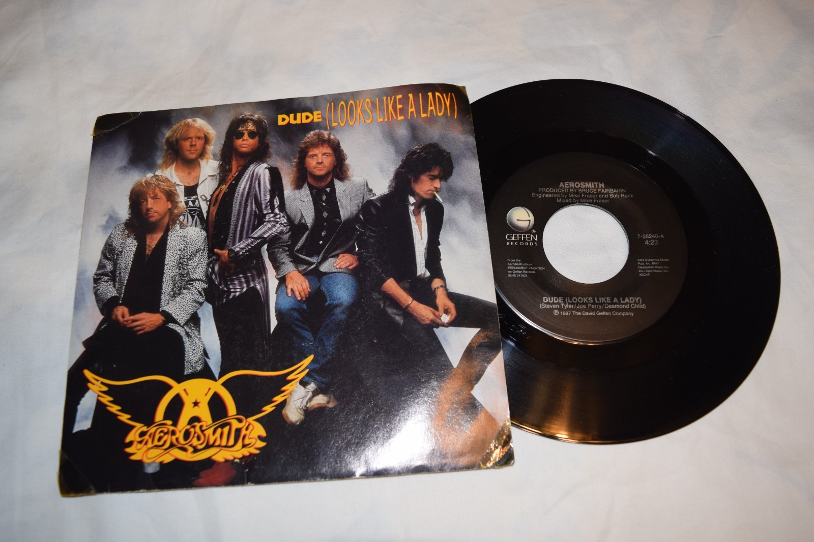 AEROSMITH-"DUDE (LOOKS LIKE A LADY)" 45 W/PICTURE SLEEVE, 1987, MINT CONDITION