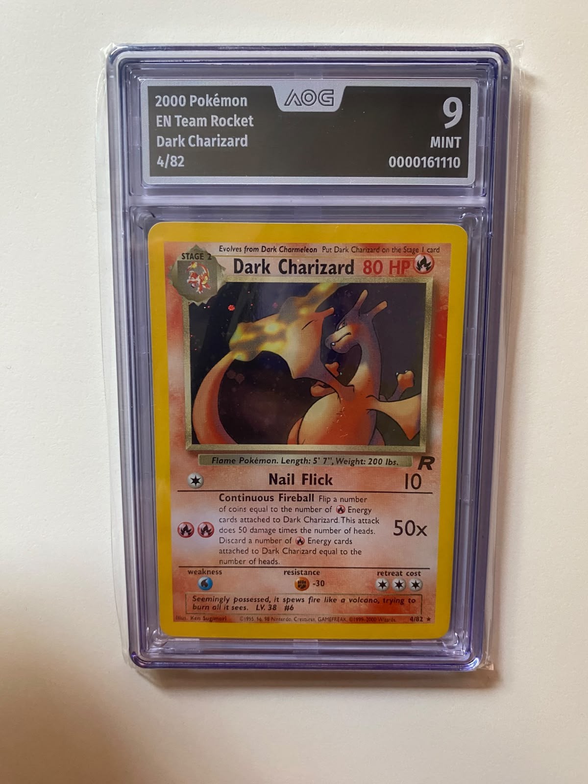 2000 Pokémon Team Rocket Dark Charizard #4/82 – Holo Rare – AOG 9 MINT