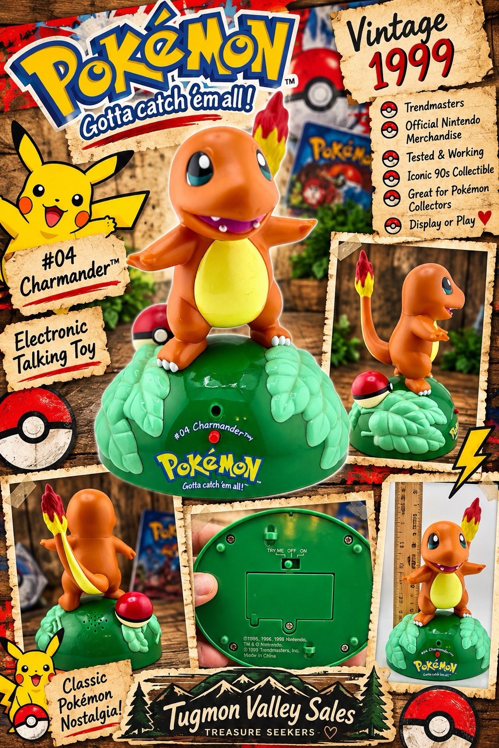 Vintage 1999 Pokemon Charmander Electronic Talking Toy Trendmasters Tested Works
