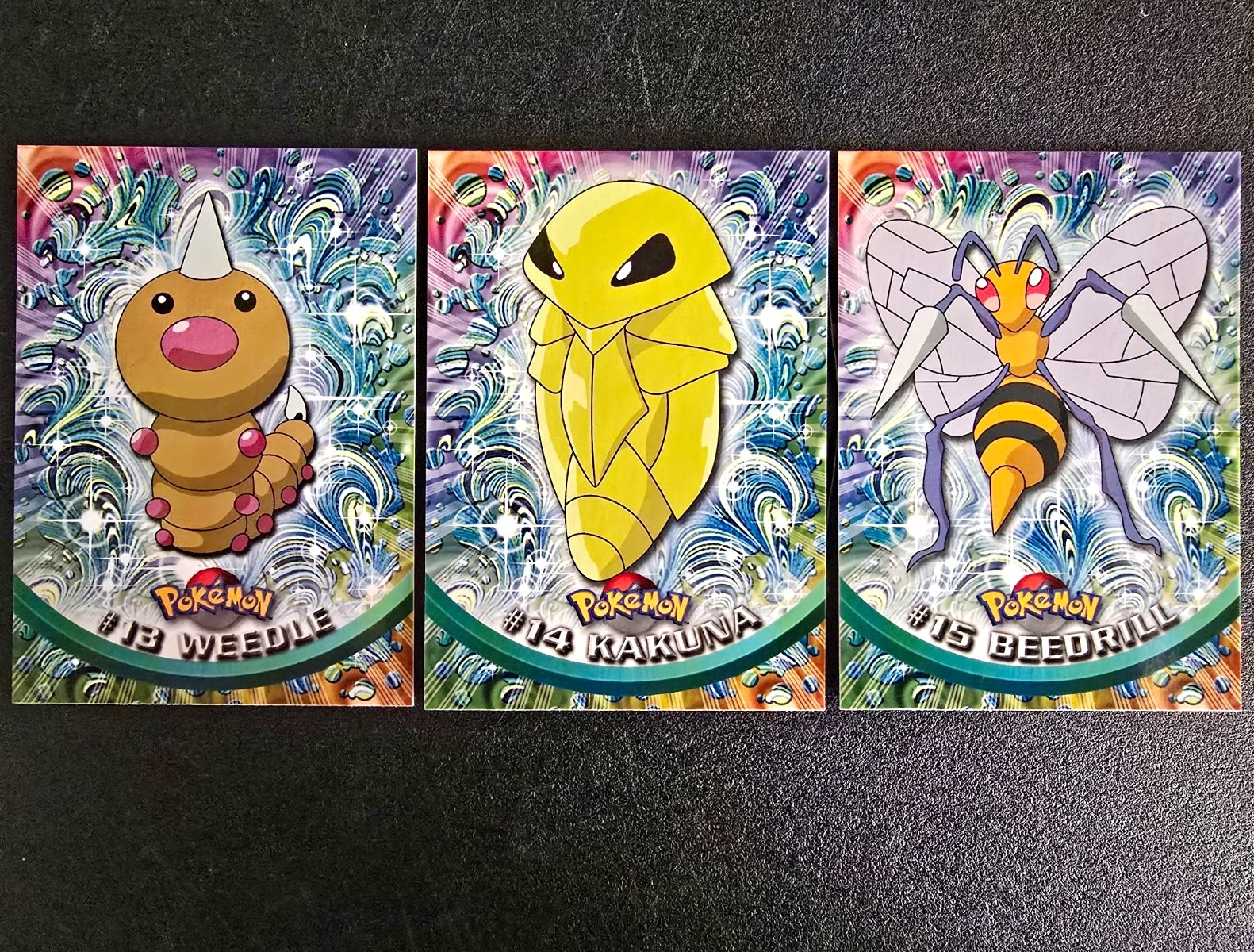 1999 Topps Pokemon Weedle Kakuna Beedrill Black Logo Non-Foil 3 Card Lot