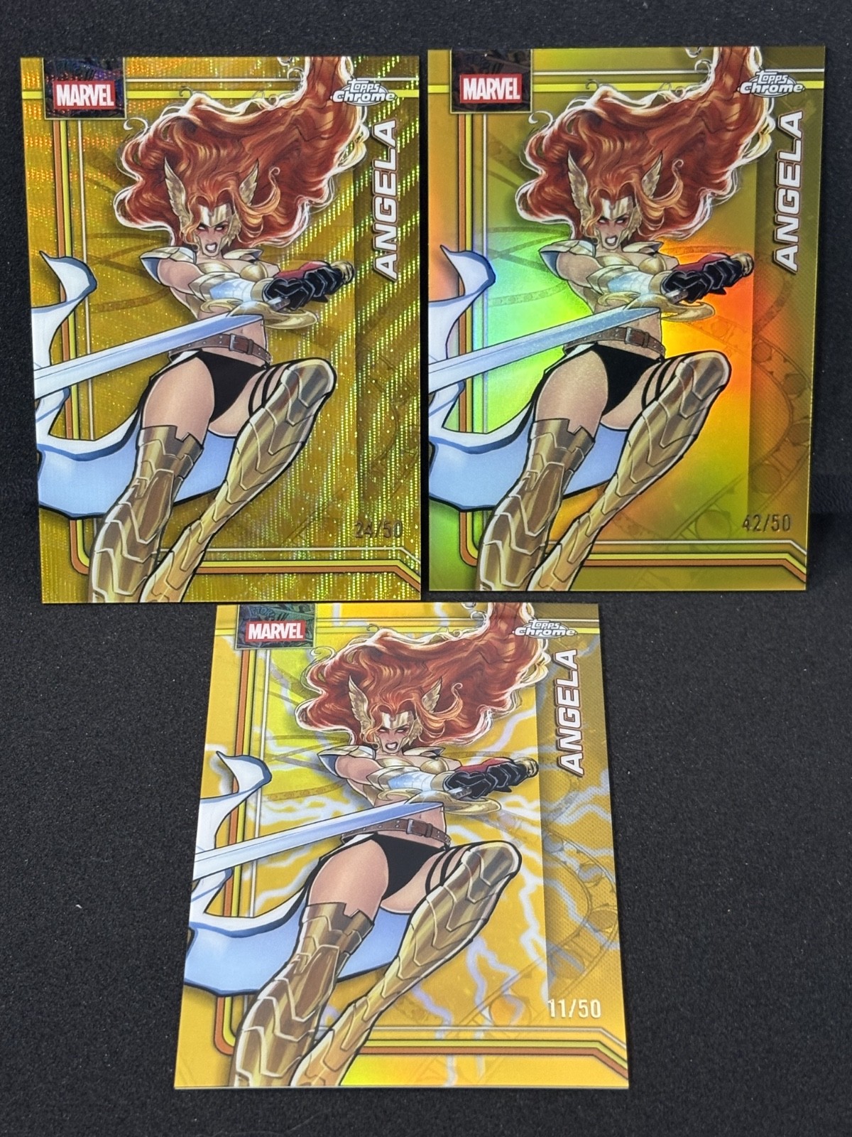 2026 Topps Chrome Marvel #101 Angela Ture Gold, Wave, Lightning Lot /50 3 cards