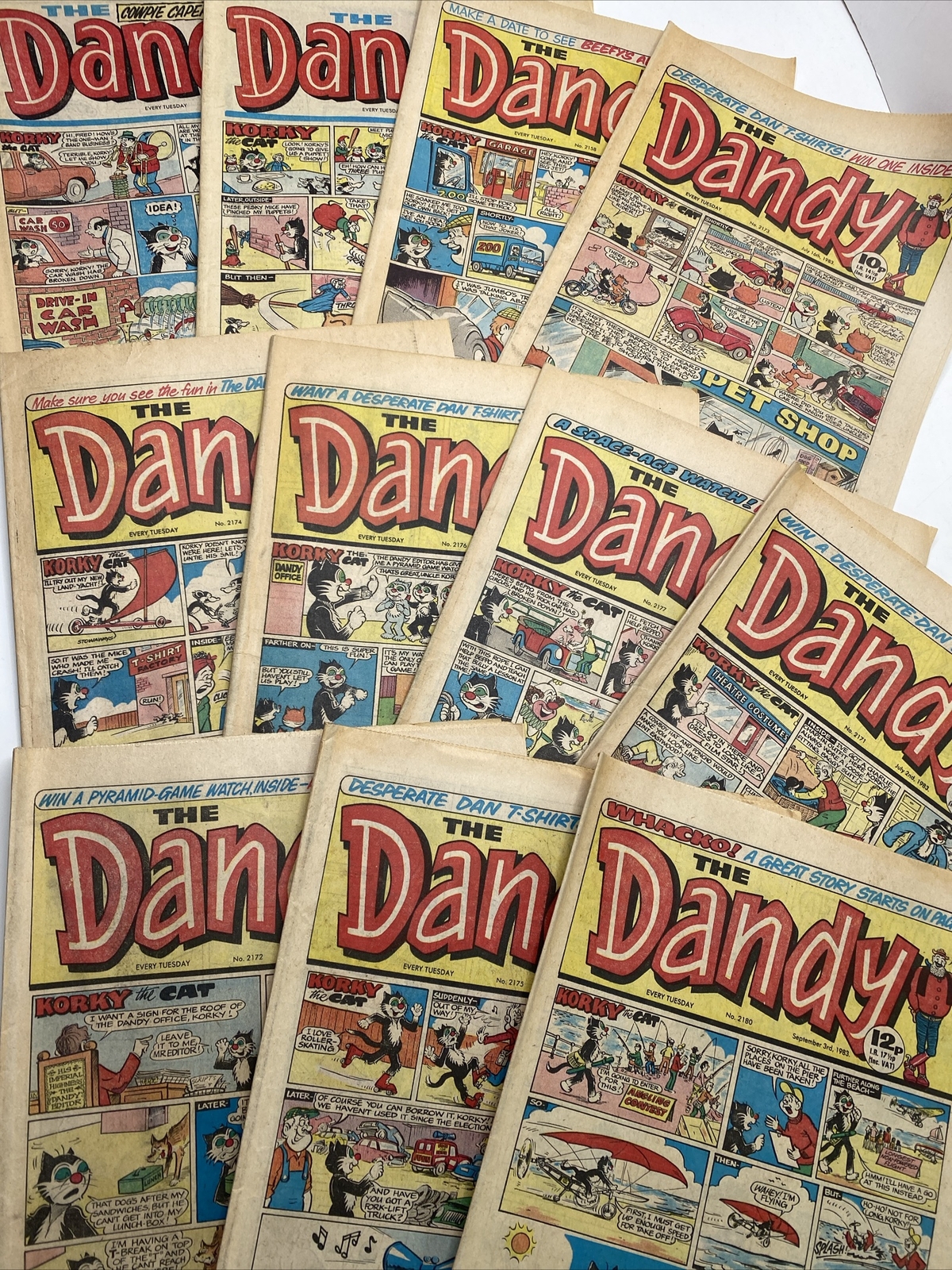 DANDY COMICS x 11 Bundle from 1982 - 1983 Vintage Korky The Cat /Desperate Dan