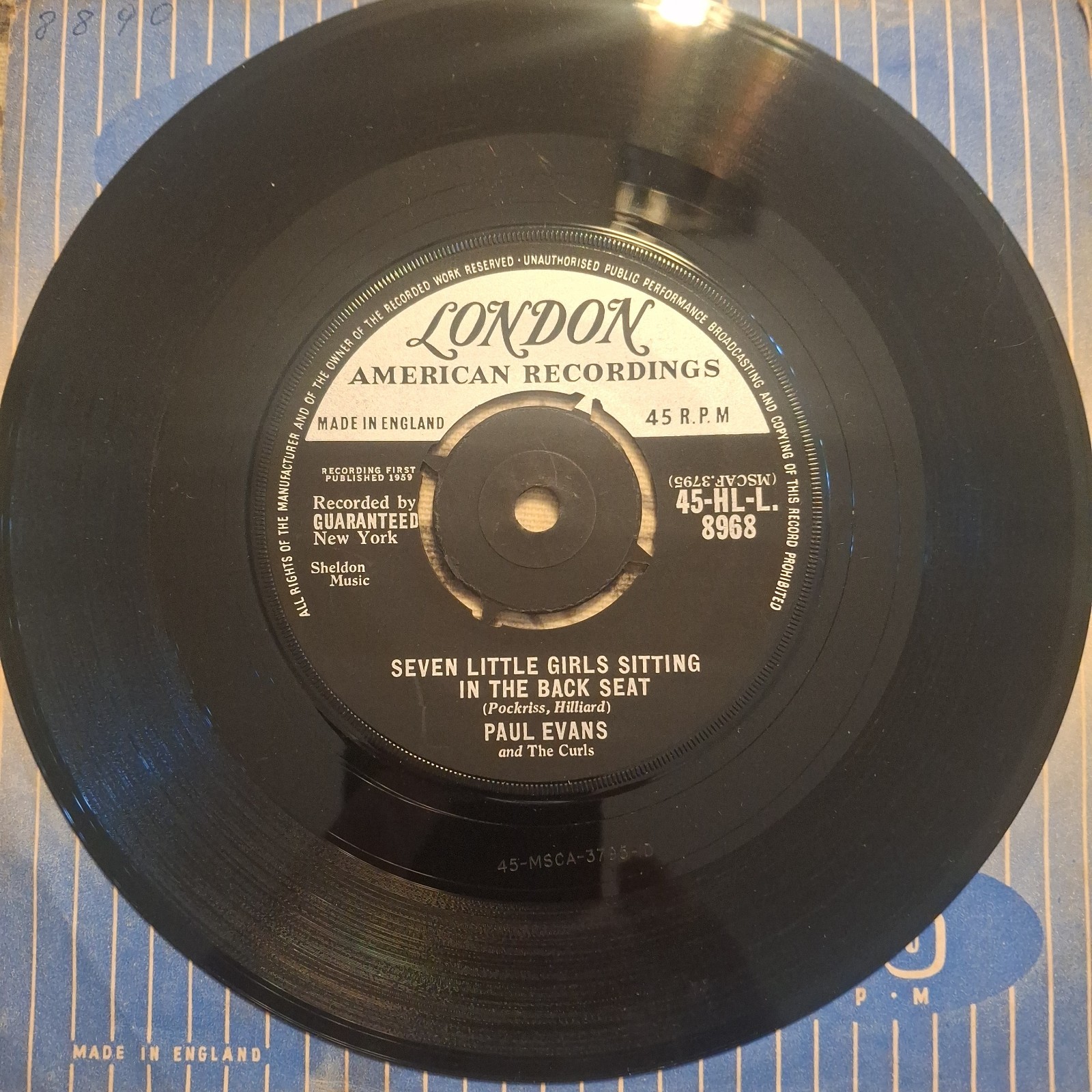 PAUL EVANS & THE CURLS "SEVEN LITTLE GIRLS SITTING IN THE BACK SEAT" 45RPM 1959
