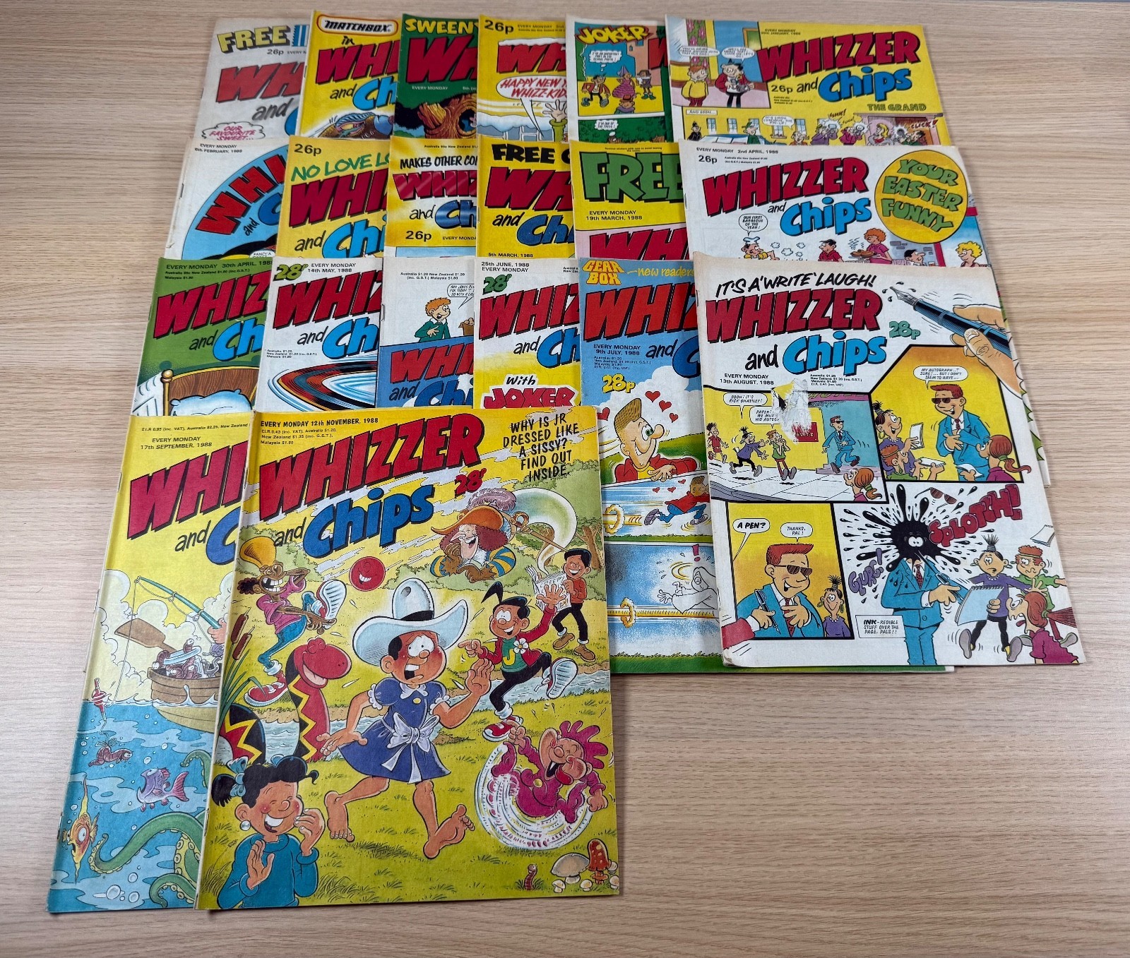 20x Whizzer And Chips Comics 1987 1988 Vintage British Weekly Job Lot Bundle