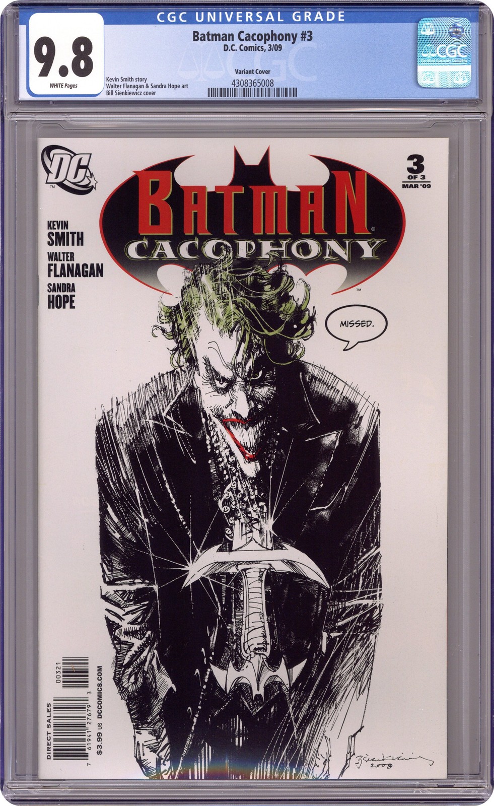 Batman Cacophony #3B Sienkiewicz Variant CGC 9.8 2009 4308365008