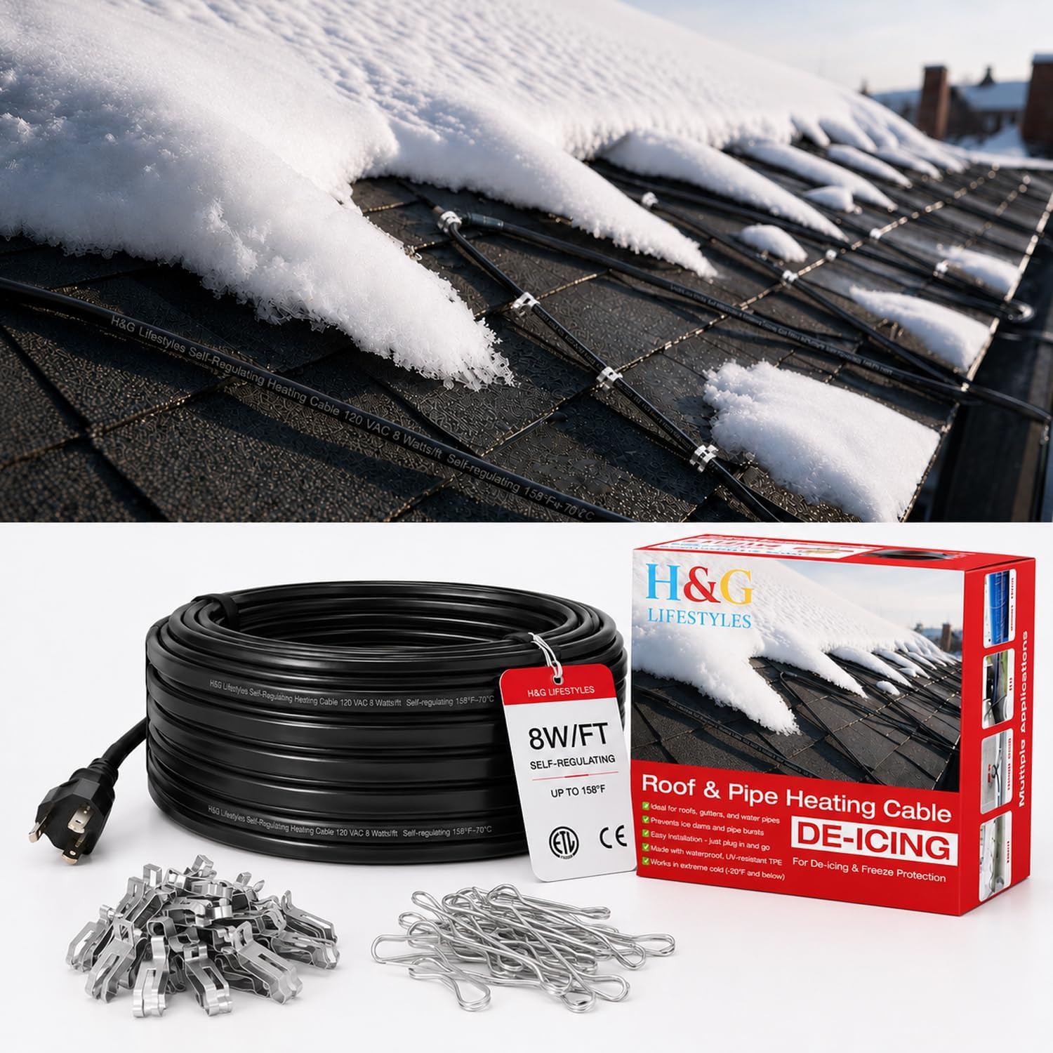 Cavo Termico Tetto Neve De-Icing Kit Autoregolante Plug-In Pronto Nastro Termico per Ro