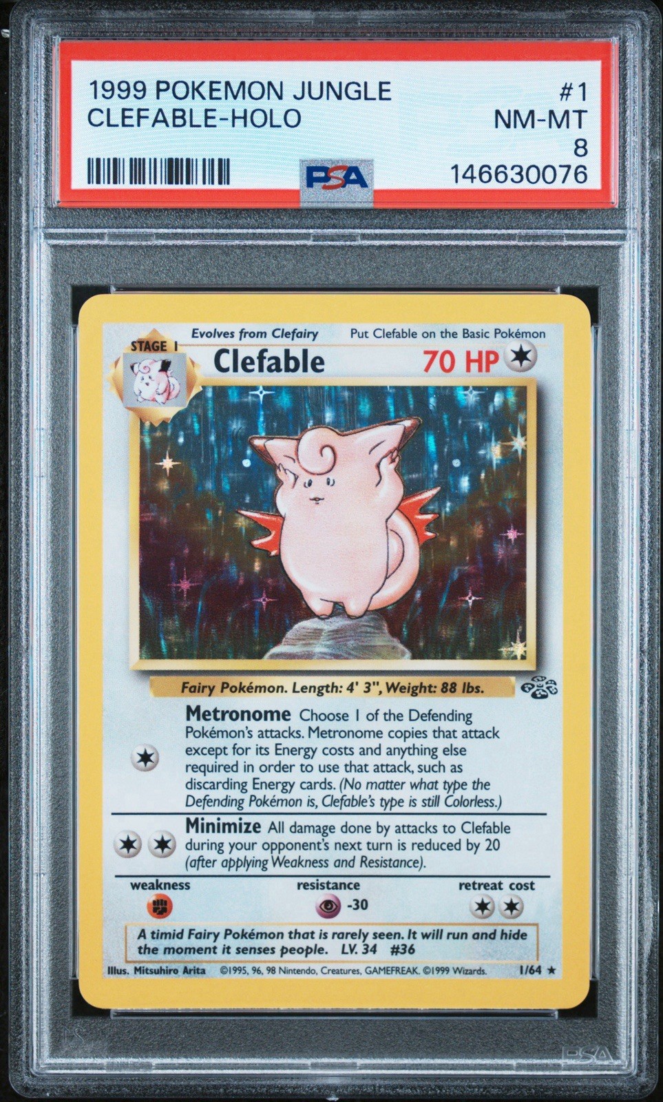 Clefable 01/64 Jungle Holo Pokemon PM inglese PSA 8 come nuovo WOTC