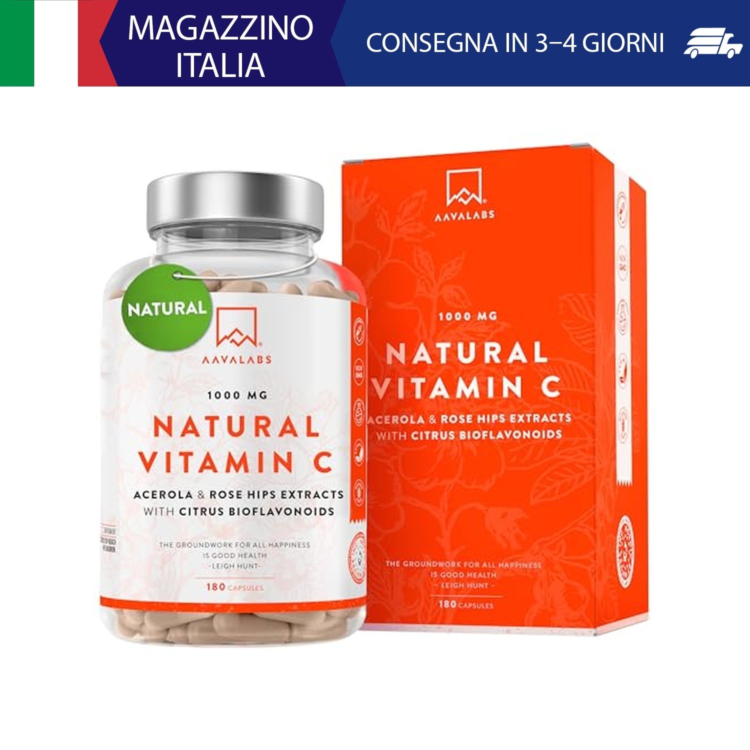 Vitamina C 1000mg Vegan - Integratore Vitamina C Naturale Alto Assorbimento con