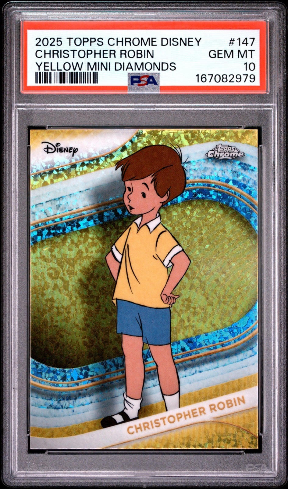 2025 Topps Chrome Disney Christopher Robin #147 giallo mini diamanti PSA 10 POP2