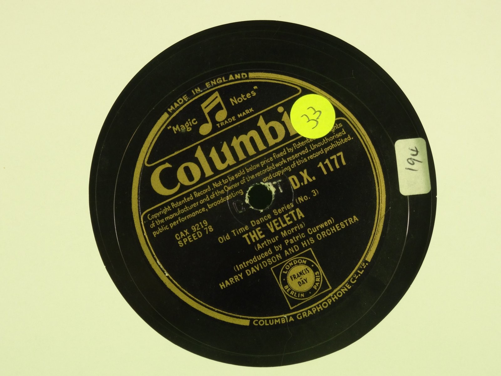 HARRY DAVIDSON AND HIS ORCHESTRA THE VELETA / BARN DANCE 78RPM (444/23) (444) 2 