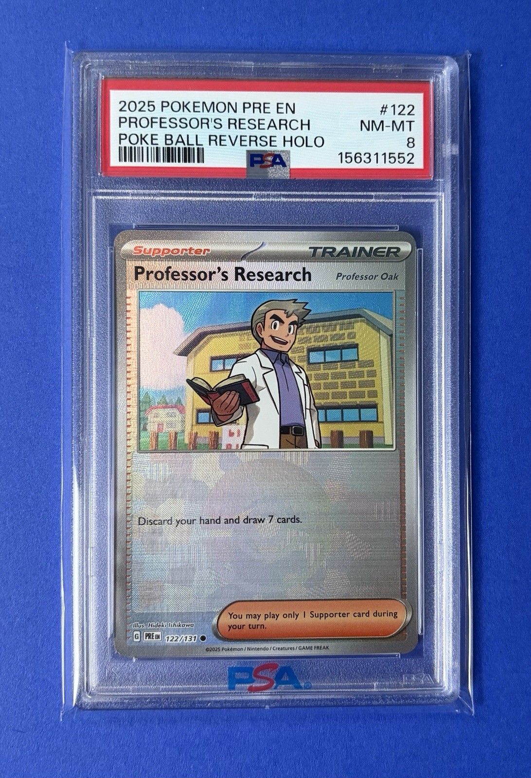2025 Pokémon PRE EN Professor’s Research Poke Ball Reverse Holo #122 PSA 8 NM-MT
