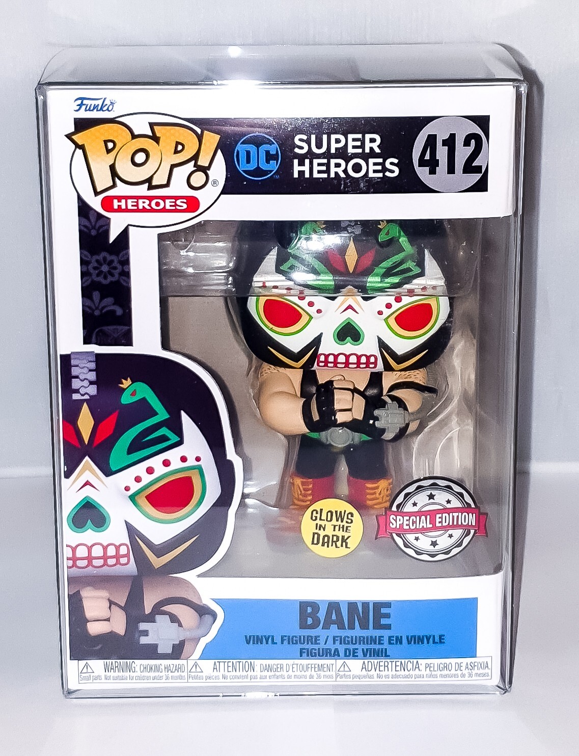 DC Comics Dia de Los Bane GITD SE Funko POP Vinyl 412 with Pop Protector