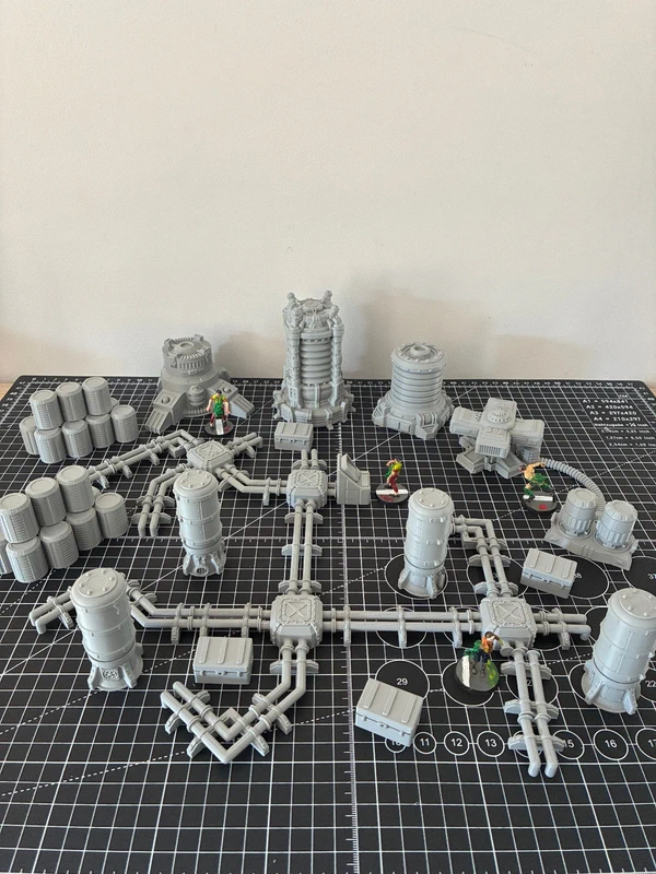 Terrain wargame 32mm - pipeline avec stockage production d'énérgie SciFi Star Wars Legion Tatooine