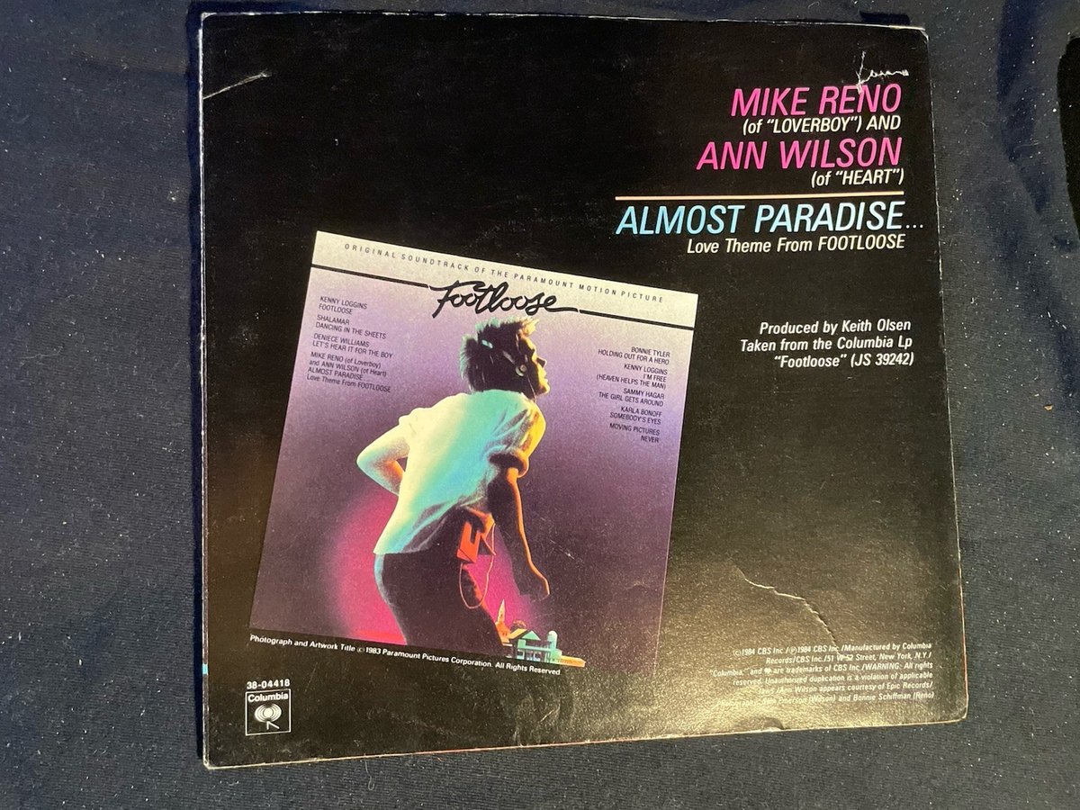 VINTAGE 7” SINGLE PICTURE SLEEVE ALMOST PARADISE FOOTLOOSE OST SLEEVE ONLY