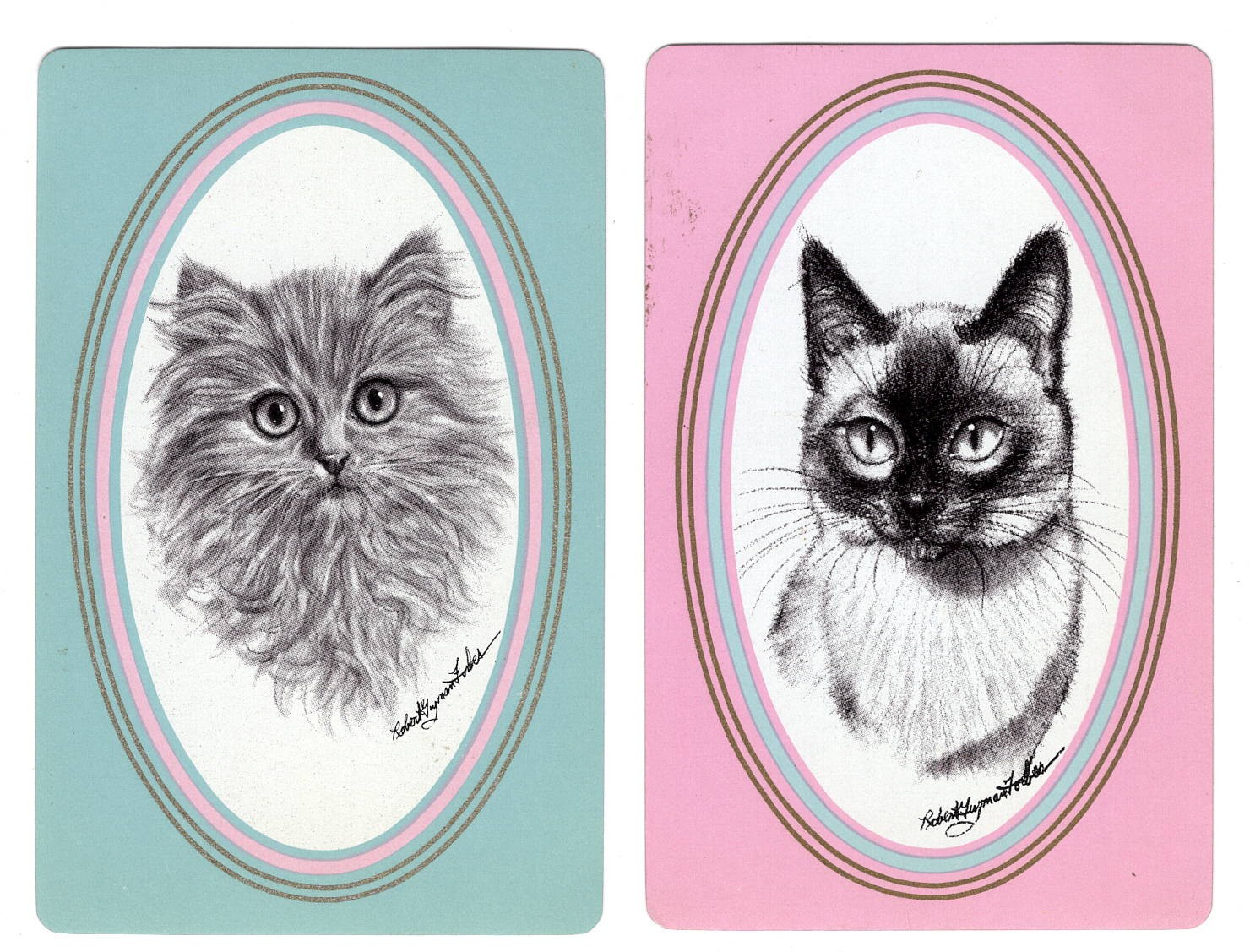 Coppia di carte da gioco vintage siamesi e cincillà gattini gatti scambio