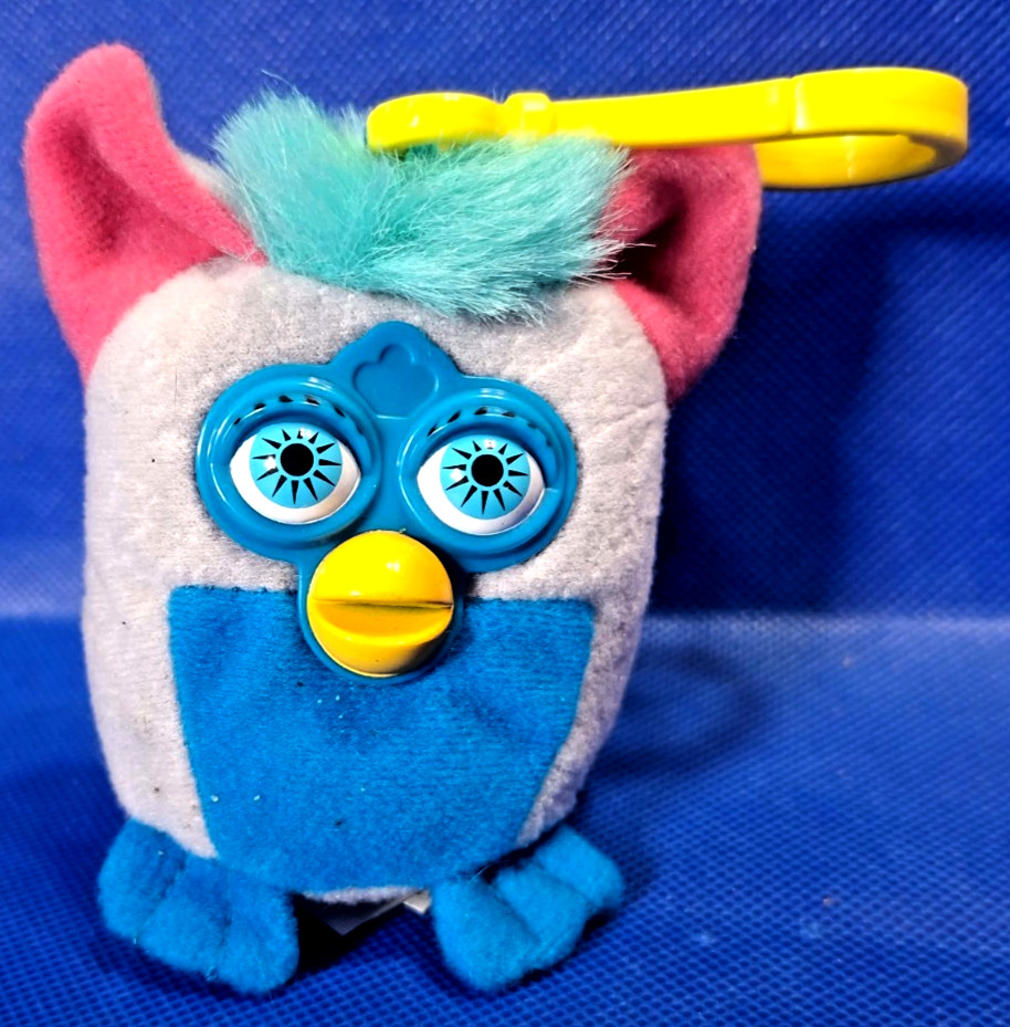 Vintage 2000 McDonalds Furby - Blue grey teal - Y2K Plush Clip Keychain