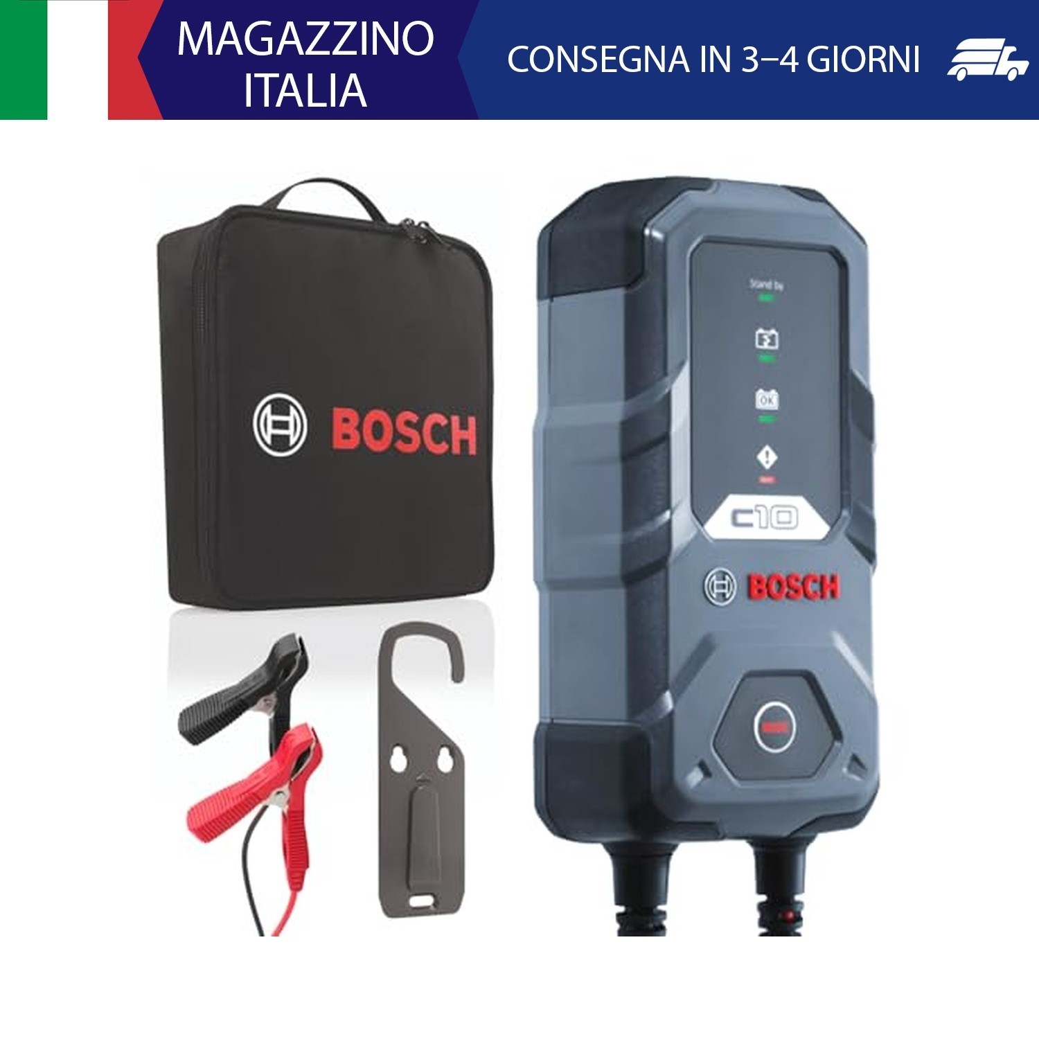 Bosch C10 Caricabatterie per Auto - 12 V / 3,5 A, con Carica di Mantenimento - P