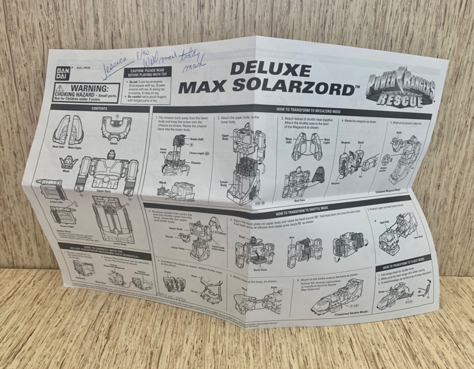 2000 Power Rangers Lightspeed Rescue Max Solarzord Deluxe Shuttle **INSTRUCTIONS