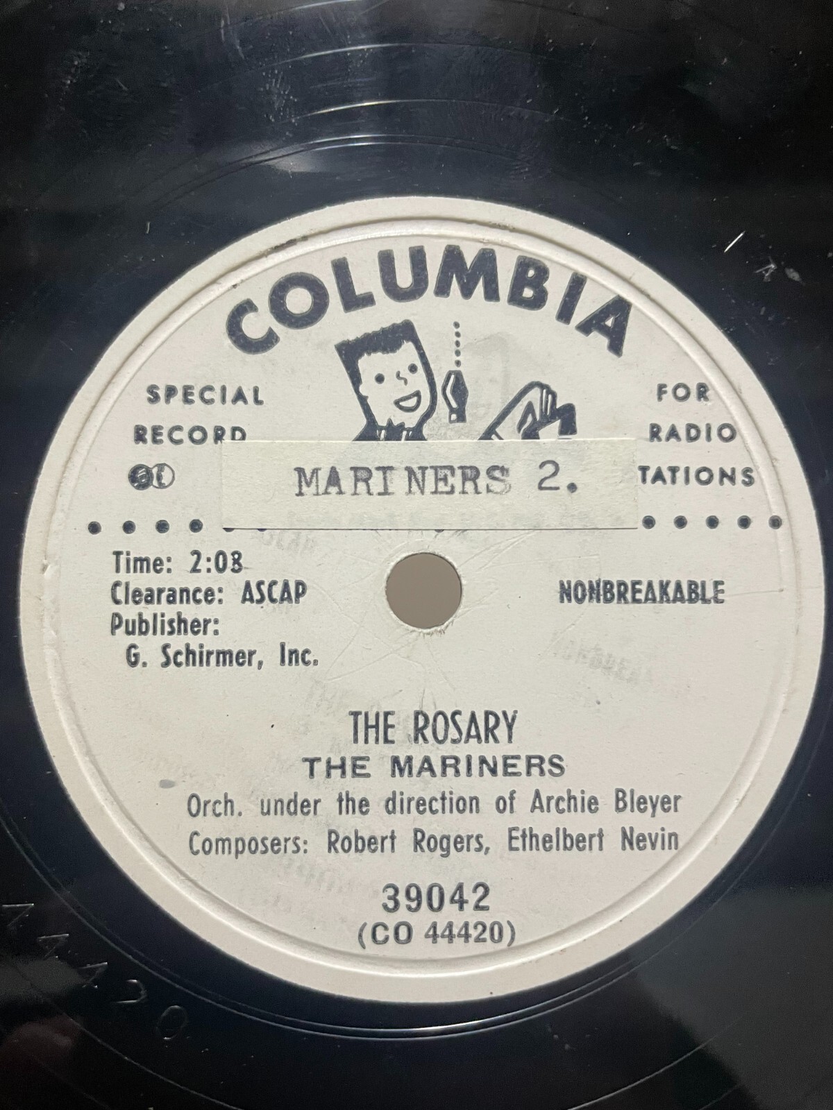 Mariners Columbia 78 RPM Rare White Label PROMO ROSARY / Lady of Fatima