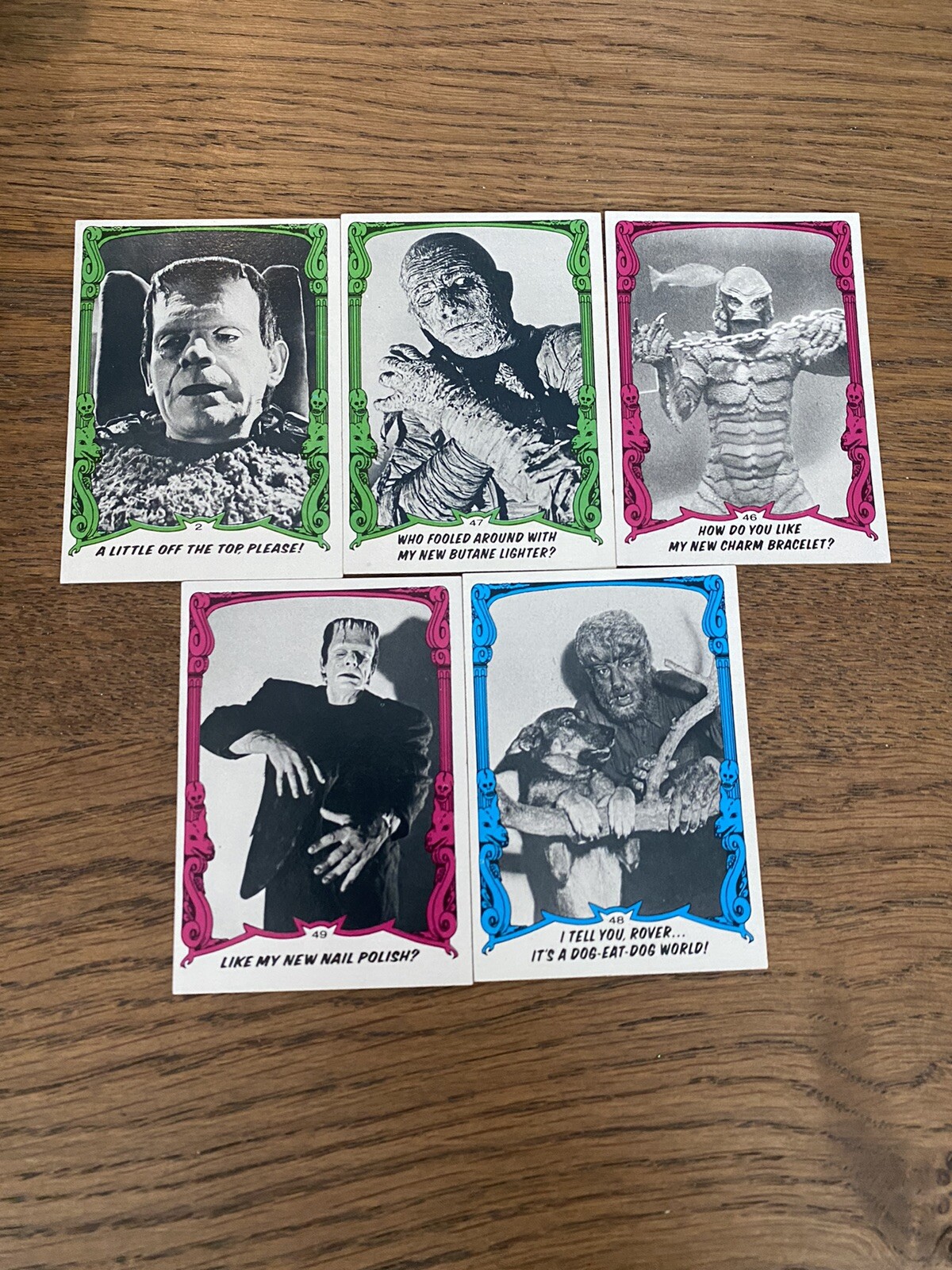 Lotto di 5 carte Topps You'll Die Laughing Creature 1980 senza adesivi
