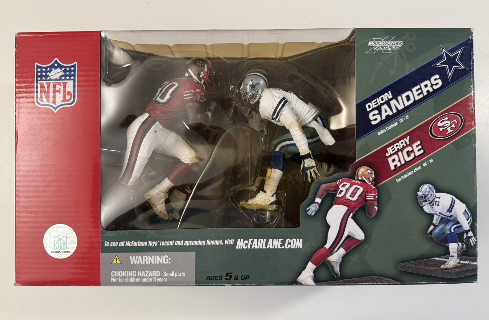 McFarlane NFL Jerry Rice 49ers vs Deion Sanders Cowboys Football confezione da 2 pezzi