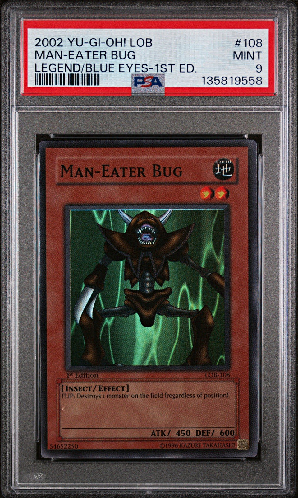 Yugioh 2002 Man-Eater Bug LOB-108 1st Ed PSA 9 MINT