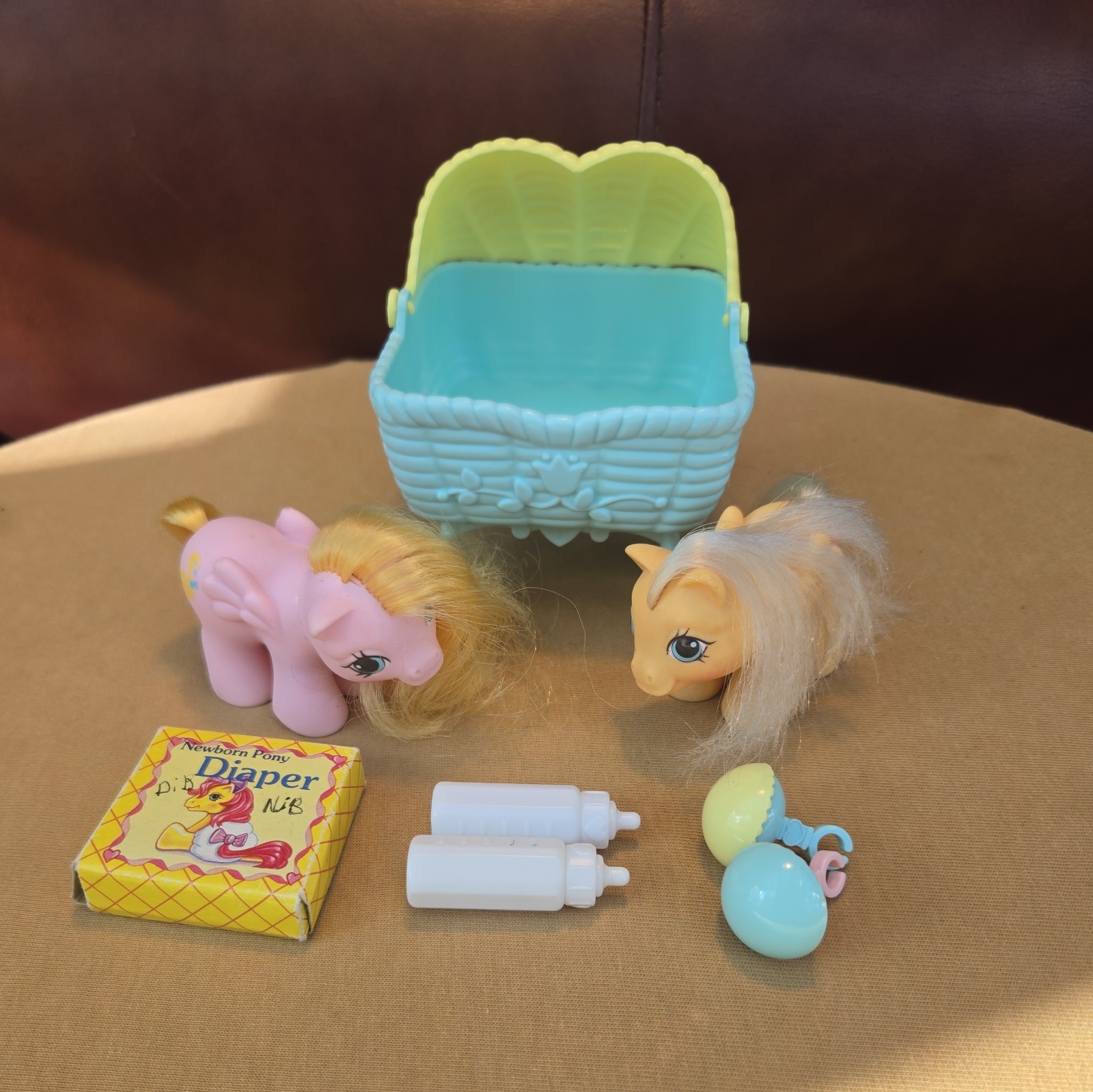 Vintage 1987 Hasbro MLP Newborn Twins Nibbles and Dibbles Crib & Accessories Set