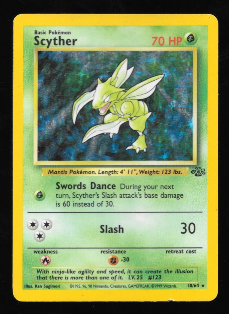 1999 Pokemon Wizards of the Coast Scyther Jungle 10/64 Holo Rare Eng 1999 70