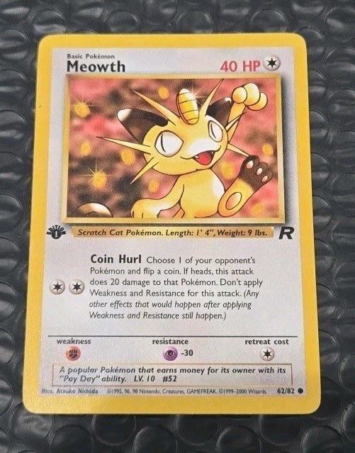 Pokemon TCG WOTC Team Rocket MEOWTH NON- Holo carta rara 62/82 LP
