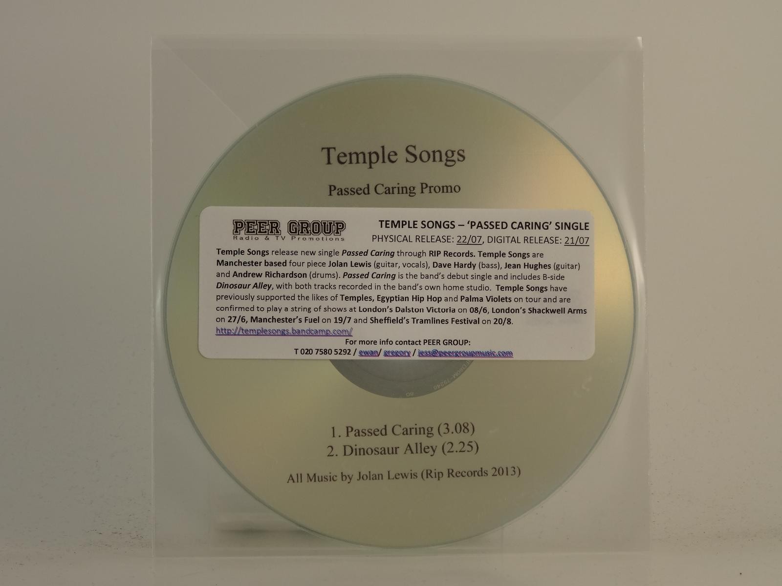 TEMPLE SONGS PASSED CARING (H1) 2 Track Promo CD Single including Plastic Sleeve