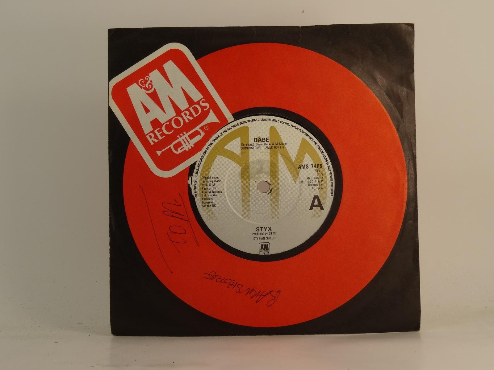 STYX BABE (68) 2 Track 7" Single plus Picture Sleeve A&M RECORDS
