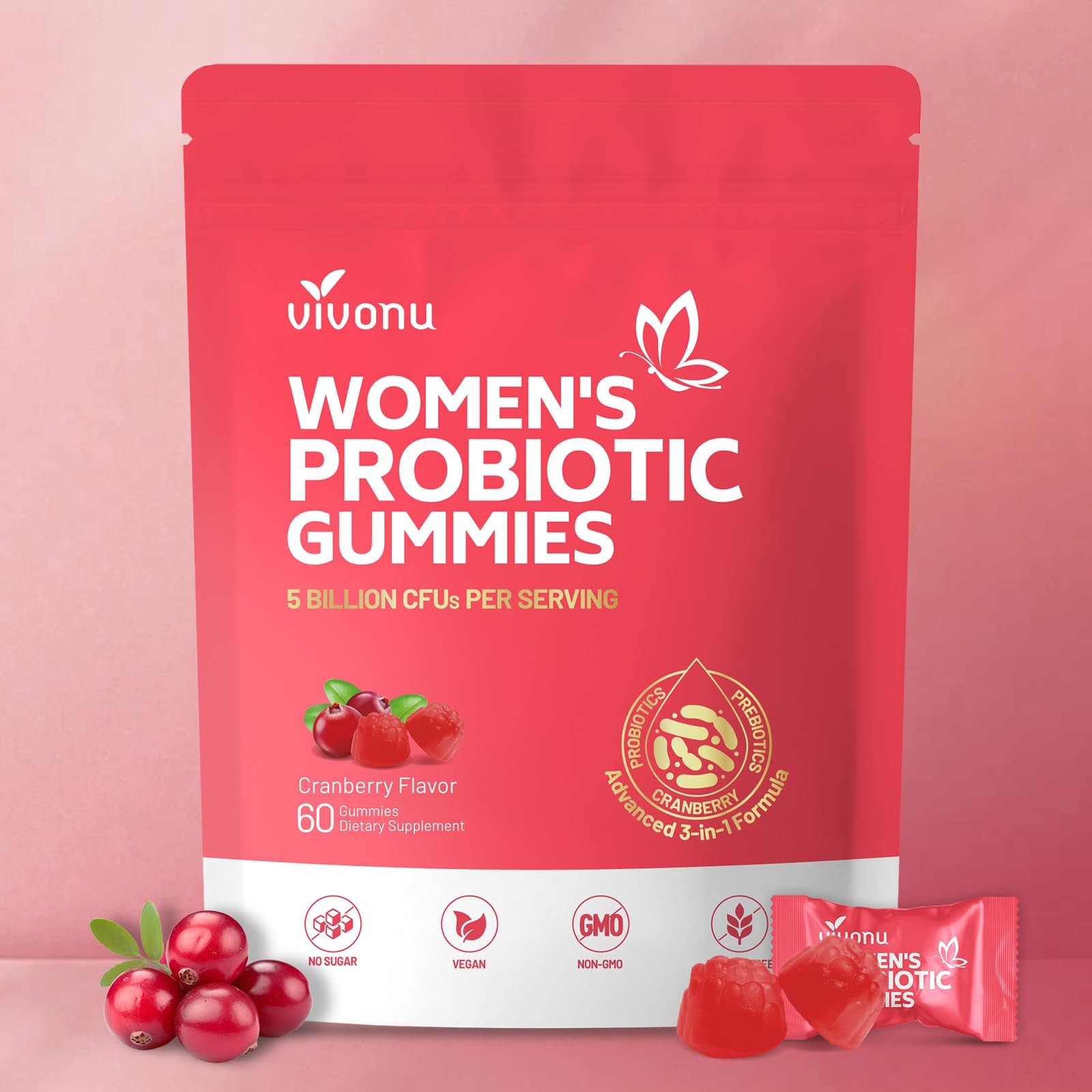 VivoNu Gommose Probiotiche per Donne - 60 Pezzi | Supporto alla Salute Intima co