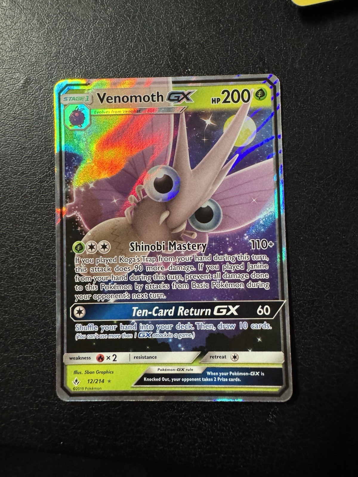 Pokemon Venomoth GX 12/214 Holo GX raro legami ininterrotti quasi nuovo