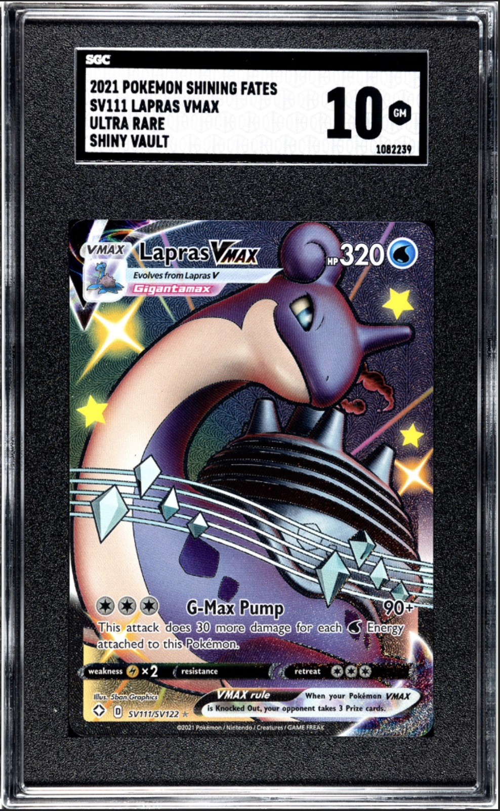 2021 POKEMON SWORD & SHIELD SHINING FATES #SV111 FULL ART/LAPRAS VMAX SGC 10