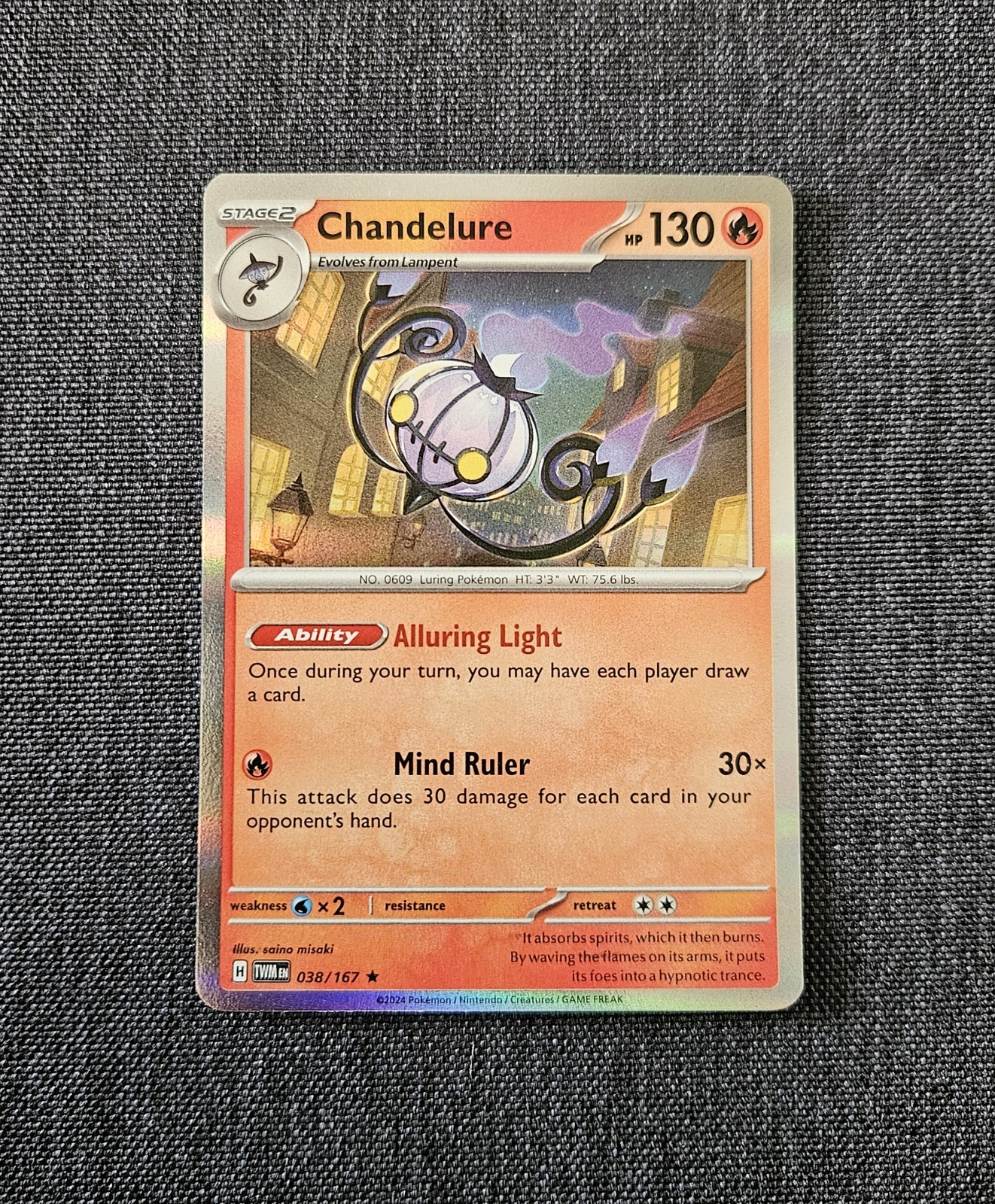 Chandelure 038/167 Rare Holo Scarlet & Violet Twilight Masquerade Pokemon NM