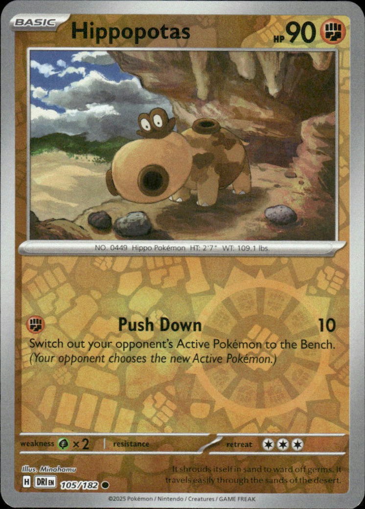Hippopotas Destined Rivals 105/182 Common Reverse Holo Pokémon — English NM