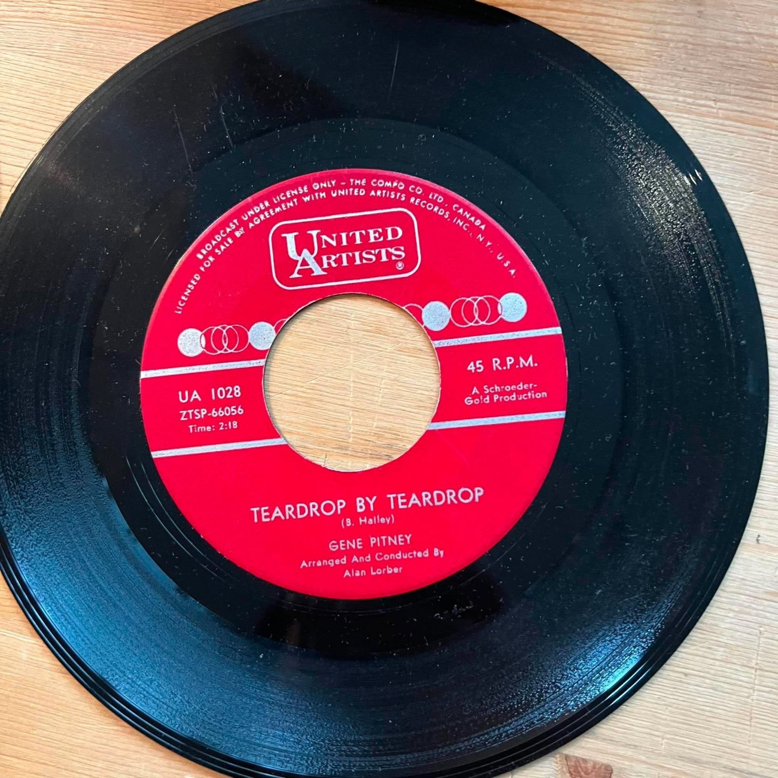 Gene Pitney - Teardrop by Teardrop/Mecca 45rpm VG+ R11