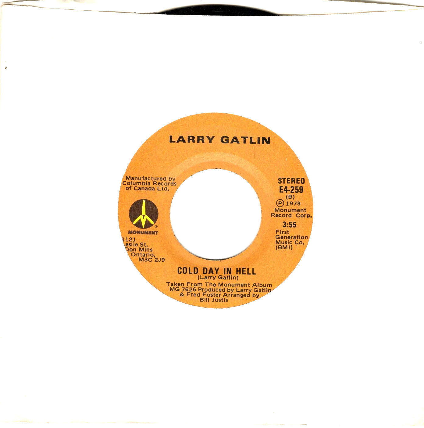 LARRY GATLIN:   COLD DAY IN HELL / DO IT AGAIN TONIGHT .. "IMPORT" 45 RPM 12971