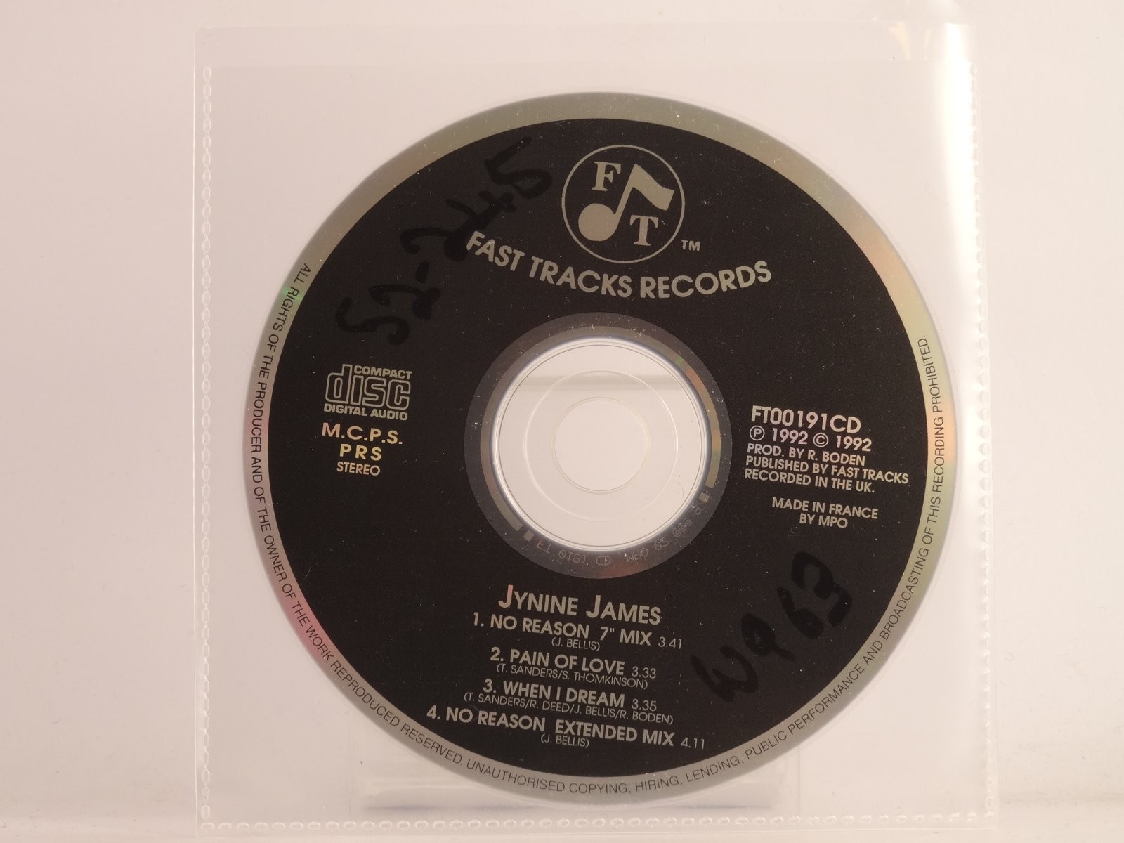 JYNINE JAMES NO REASON/PAIN OF LOVE (X12) 4 Track CD Single including Plastic Sl