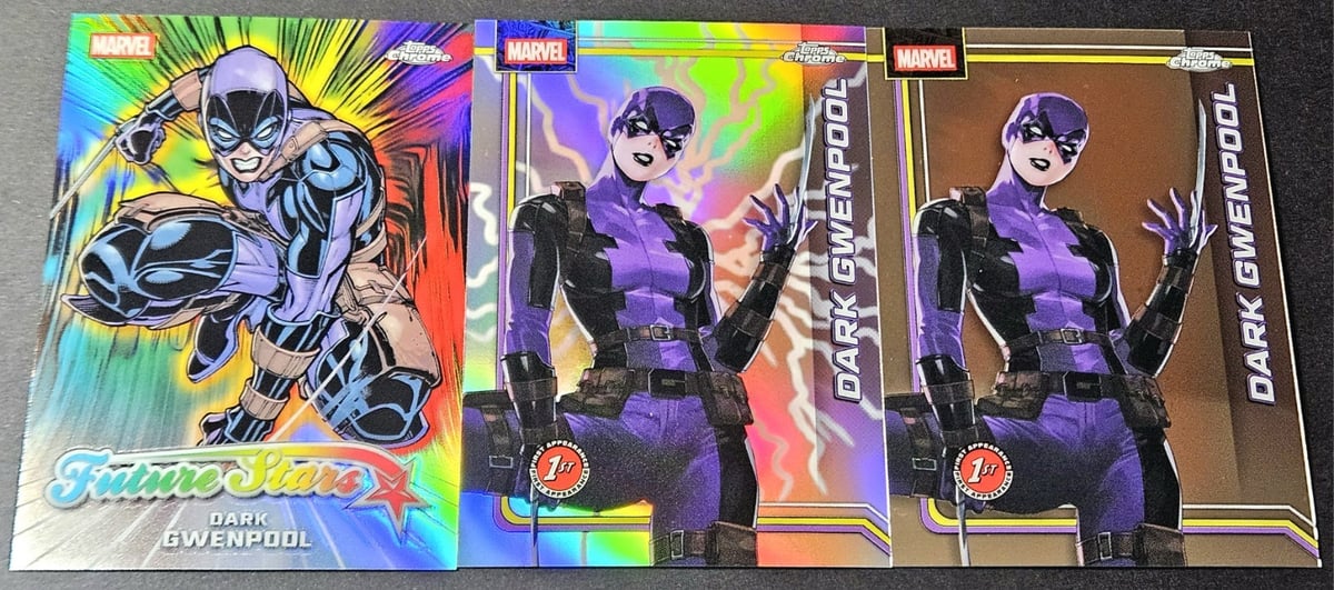 2026 Topps Chrome Marvel 1° Dark Gwenpool Debutto Rifrattore Future Stars #027