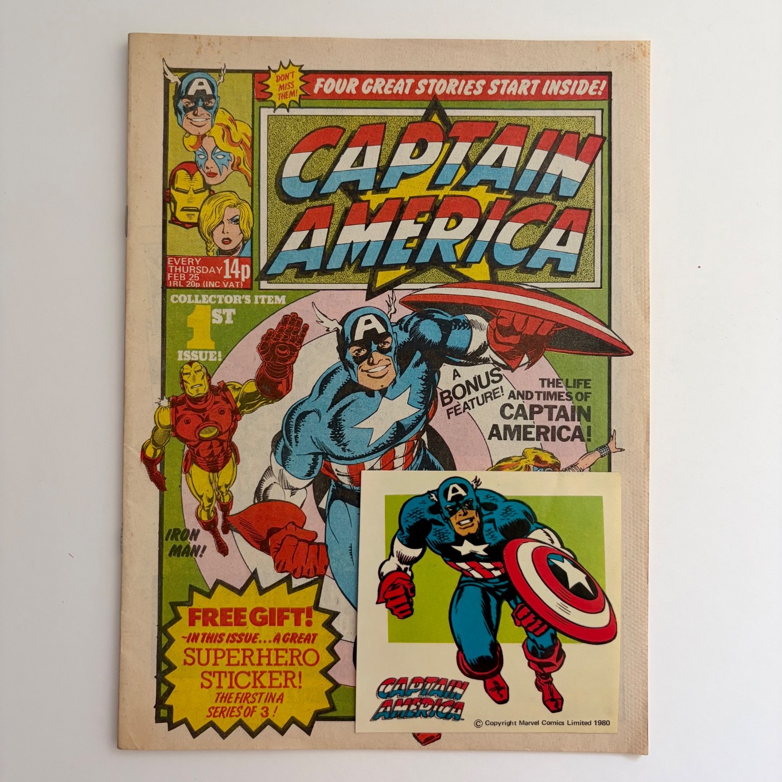 Marvel Captain America - 1981 - Issue 1 - Marvel UK Weekly Comic With Free Gift