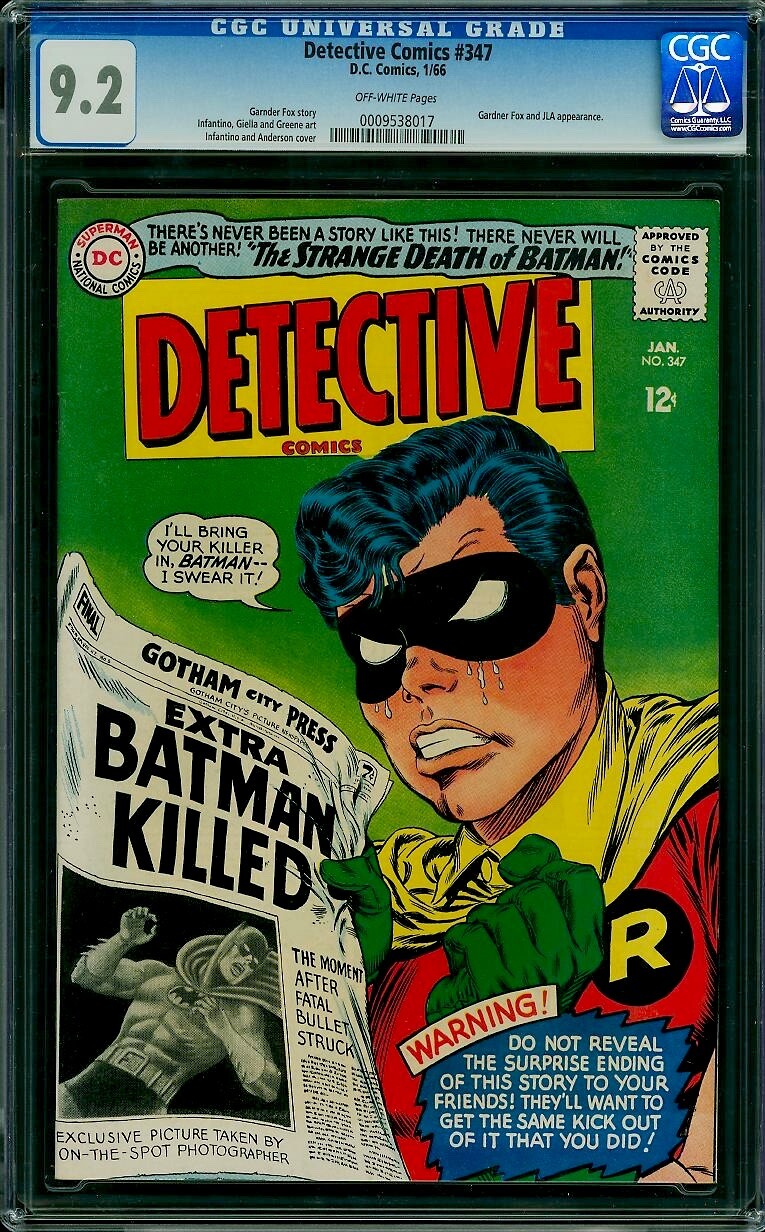 DETECTIVE COMICS 347 CGC 9.2 1966 D.C. Comics The Death Of Batman Cover