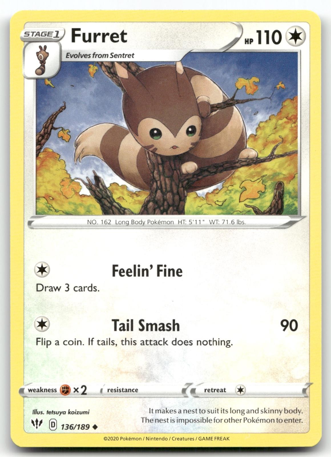 FURRET 136/189 UNCOMMON DARKNESS ABLAZE POKEMON NEAR MINT