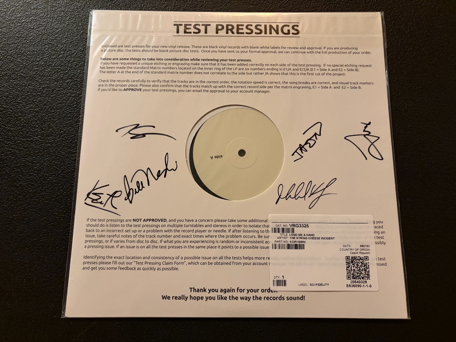 THE STRING CHEESE INCIDENT Lend Me A Hand LP Mega Rare Test Pressing SIGNED NEW!