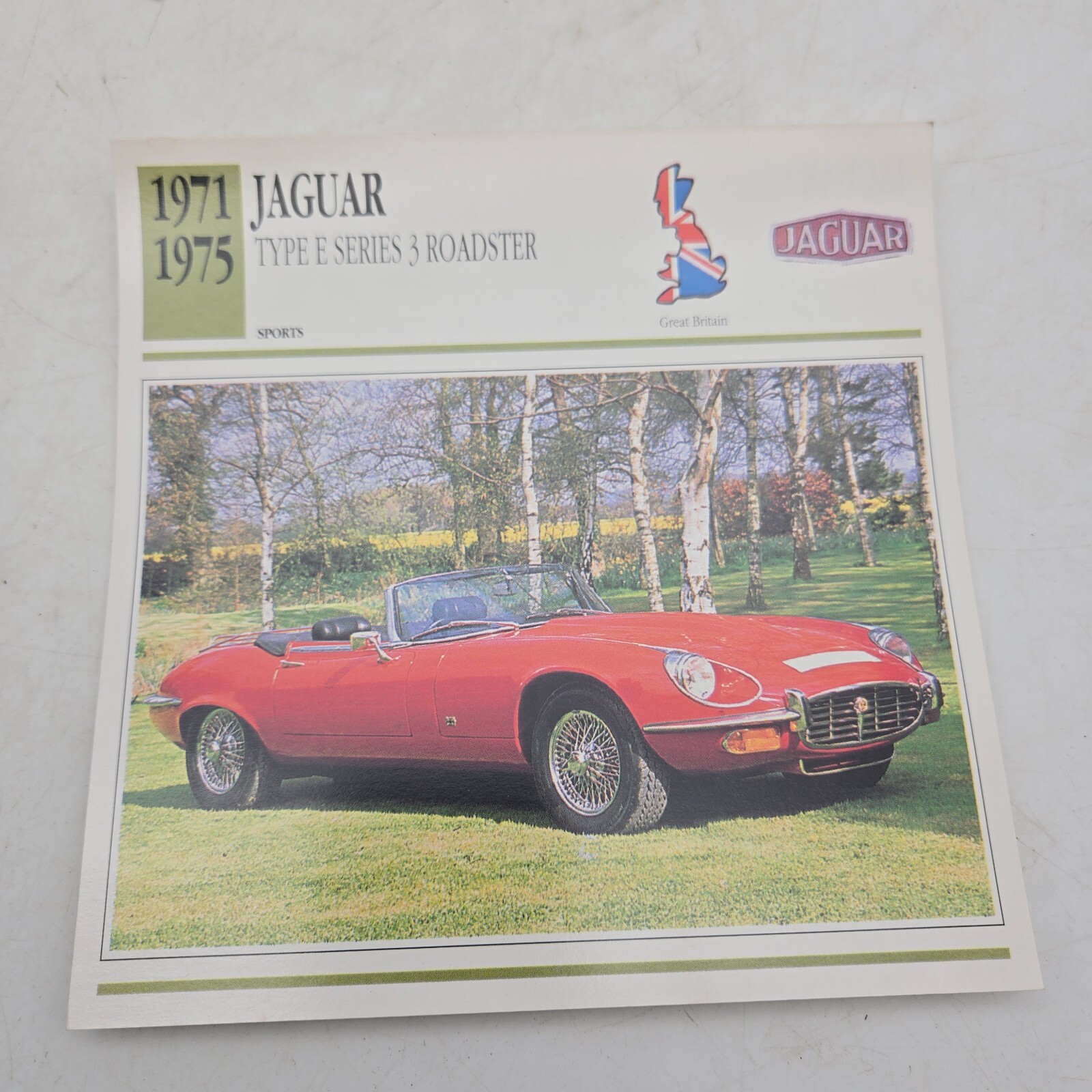 1971 1975 Jaguar Type E Series 3 Roadster Sport Classic Car Collectors Club Card