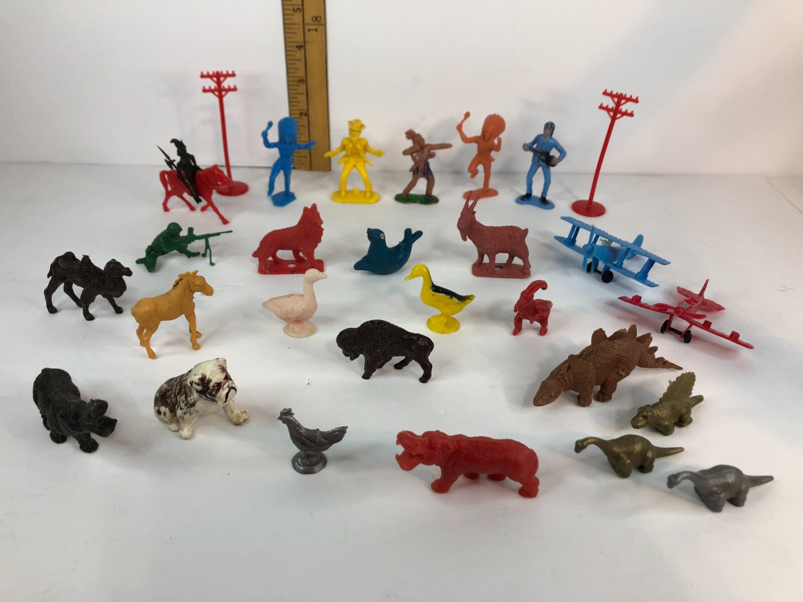 Vintage Lot 60's  70's Plastic Hong Kong toys: Animals, planes, cowboys, indians